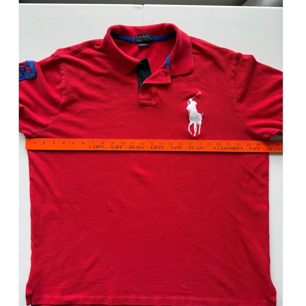 Polo Ralph Lauren Big White Pony Polo Shirt Mens XXL Red Custom Fit Rugby #3